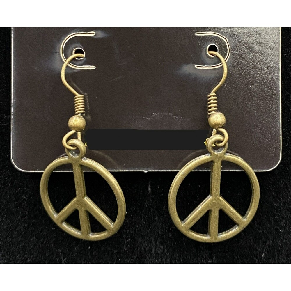 Handmade Bronze Tone Peace Symbol Earrings by Neanie-Bot